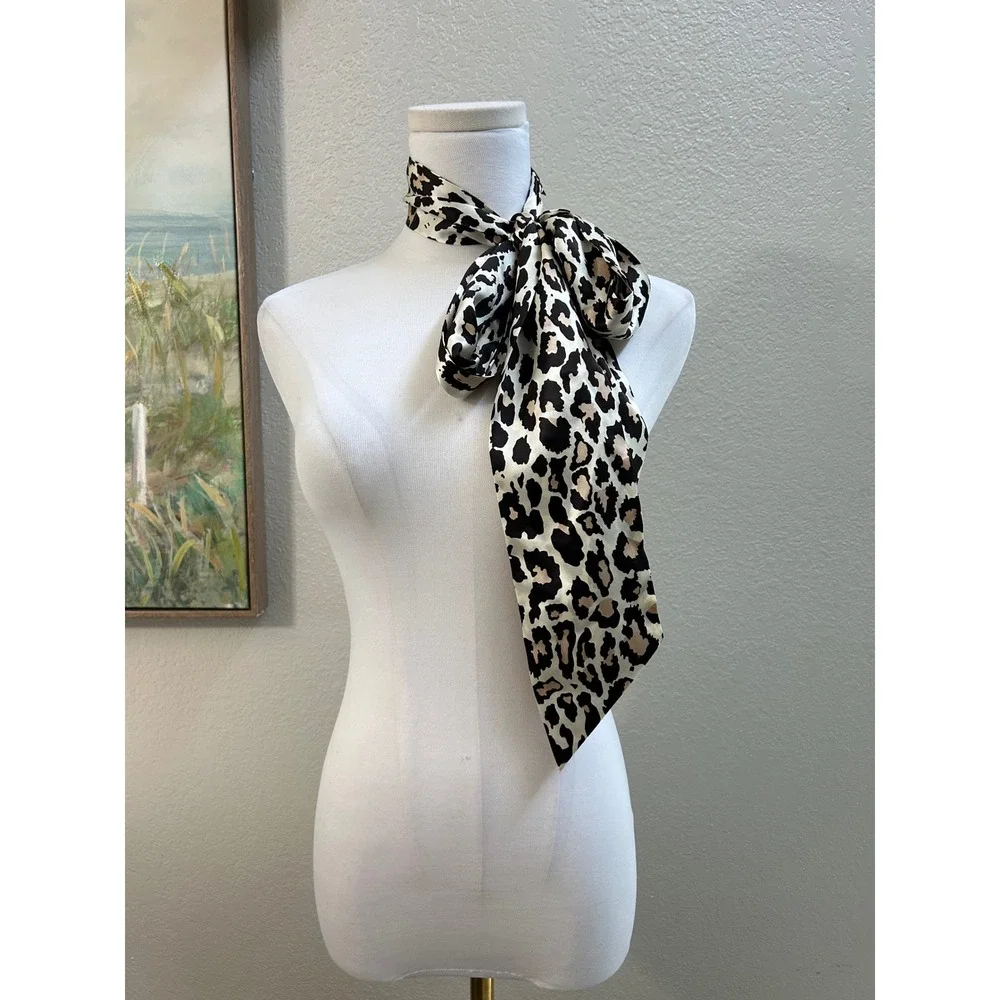 New York & Company 100% Silk Leopard Animal Print Skinny Scarf NWT